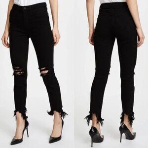 L'AGENCE Saturated Black High Rise Skinny Crop Destruct Jeans Emo Rocker sz 26